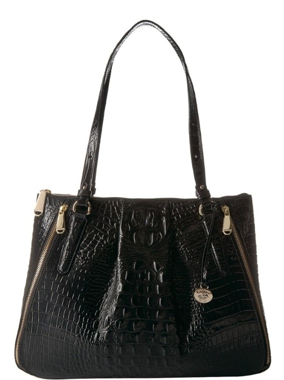 Brahmin Melbourne Adina Croc Embossed Leather Tote Large Black